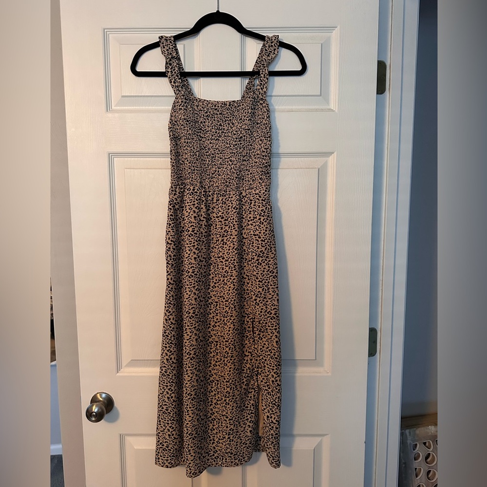 Abercrombie & Fitch Smocked Square Neck Cheetah Dress, Size Small